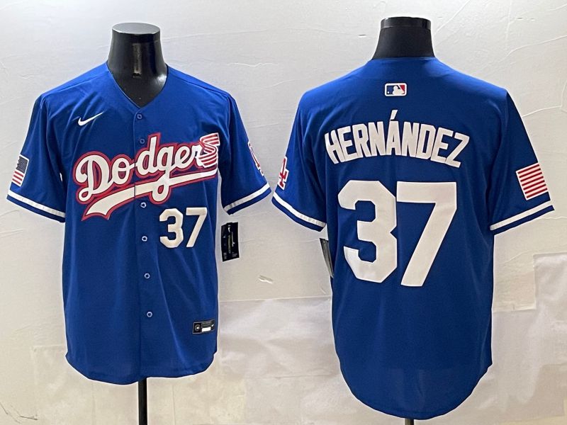 Men Los Angeles Dodgers 37 Hernandez Blue Second generation Joint Name Nike 2025 MLB Jersey style 4